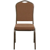 English Elm Commercial Grade Series Crown Back Stacking Banquet Chair in Coffee Fabric - Gold Vein Frame