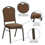 English Elm Commercial Grade Series Crown Back Stacking Banquet Chair in Coffee Fabric - Gold Vein Frame