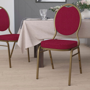 English Elm Commercial Grade Series Teardrop Back Stacking Banquet Chair in Patterned Fabric - Gold Frame