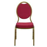 English Elm Commercial Grade Series Teardrop Back Stacking Banquet Chair in Patterned Fabric - Gold Frame