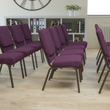 Stacking Church Chair in Plum Fabric - Commercial Grade, Gold Vein Frame