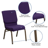 English Elm Commercial Grade Series 18.5''W Stacking Church Chair in Royal Fabric - Gold Vein Frame