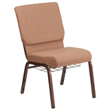 English Elm Commercial Grade Series 18.5''W Church Chair in Caramel Fabric with Cup Book Rack - Copper Vein Frame