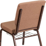 English Elm Commercial Grade Series 18.5''W Church Chair in Caramel Fabric with Cup Book Rack - Copper Vein Frame