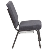 English Elm Commercial Grade Series 18.5''W Church Chair in Dark Fabric with Book Rack - Silver Vein Frame