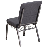 English Elm Commercial Grade Series 18.5''W Church Chair in Dark Fabric with Book Rack - Silver Vein Frame