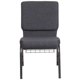 English Elm Commercial Grade Series 18.5''W Church Chair in Dark Fabric with Book Rack - Silver Vein Frame