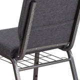 English Elm Commercial Grade Series 18.5''W Church Chair in Dark Fabric with Book Rack - Silver Vein Frame