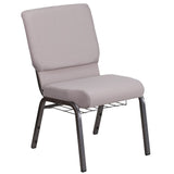 Church Chair with Book Rack, 18.5''W, Dot Fabric - Commercial Grade, Silver Vein Frame