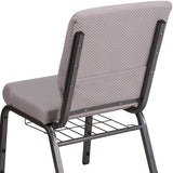 English Elm Commercial Grade Series 18.5''W Church Chair in Dot Fabric with Book Rack - Silver Vein Frame