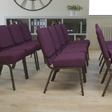 21''W Stacking Church Chair in Plum Fabric - Commercial Grade Gold Vein Frame