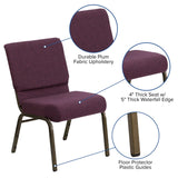 English Elm Commercial Grade Series 21''W Stacking Church Chair in Plum Fabric - Gold Vein Frame