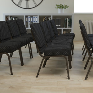 English Elm Commercial Grade Series 21''W Stacking Church Chair in Dot Patterned Fabric - Gold Vein Frame