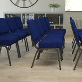 English Elm Commercial Grade Series 21''W Stacking Church Chair in Navy Fabric - Silver Vein Frame