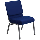 English Elm Commercial Grade Series 21''W Stacking Church Chair in Navy Fabric - Silver Vein Frame