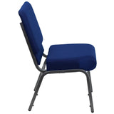 English Elm Commercial Grade Series 21''W Stacking Church Chair in Navy Fabric - Silver Vein Frame