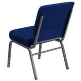 English Elm Commercial Grade Series 21''W Stacking Church Chair in Navy Fabric - Silver Vein Frame