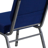 English Elm Commercial Grade Series 21''W Stacking Church Chair in Navy Fabric - Silver Vein Frame