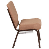 English Elm Commercial Grade Series 21''W Church Chair in Caramel Fabric with Cup Book Rack - Copper Vein Frame