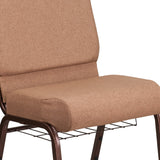 English Elm Commercial Grade Series 21''W Church Chair in Caramel Fabric with Cup Book Rack - Copper Vein Frame