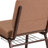 English Elm Commercial Grade Series 21''W Church Chair in Caramel Fabric with Cup Book Rack - Copper Vein Frame