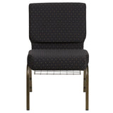 English Elm Commercial Grade Series 21''W Church Chair in Dot Patterned Fabric with Cup Book Rack - Gold Vein Frame