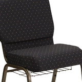 English Elm Commercial Grade Series 21''W Church Chair in Dot Patterned Fabric with Cup Book Rack - Gold Vein Frame