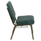 English Elm Commercial Grade Series 21''W Church Chair in Hunter Dot Patterned Fabric with Book Rack - Gold Vein Frame