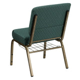 English Elm Commercial Grade Series 21''W Church Chair in Hunter Dot Patterned Fabric with Book Rack - Gold Vein Frame