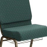 English Elm Commercial Grade Series 21''W Church Chair in Hunter Dot Patterned Fabric with Book Rack - Gold Vein Frame