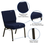 English Elm Commercial Grade Series 21''W Church Chair in Navy Dot Patterned Fabric with Book Rack - Gold Vein Frame