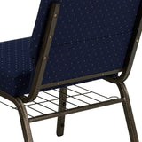 English Elm Commercial Grade Series 21''W Church Chair in Navy Dot Patterned Fabric with Book Rack - Gold Vein Frame