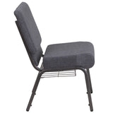 English Elm Commercial Grade Series 21''W Church Chair in Dark Fabric with Book Rack - Silver Vein Frame