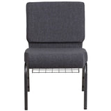 English Elm Commercial Grade Series 21''W Church Chair in Dark Fabric with Book Rack - Silver Vein Frame