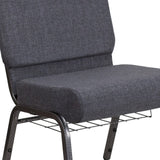 English Elm Commercial Grade Series 21''W Church Chair in Dark Fabric with Book Rack - Silver Vein Frame