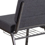 English Elm Commercial Grade Series 21''W Church Chair in Dark Fabric with Book Rack - Silver Vein Frame