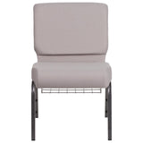 English Elm Commercial Grade Series 21''W Church Chair in Dot Fabric with Book Rack - Silver Vein Frame