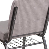 English Elm Commercial Grade Series 21''W Church Chair in Dot Fabric with Book Rack - Silver Vein Frame