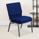 21''W Navy Church Chair with Cup Book Rack - Commercial Grade, Silver Vein Frame