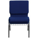 English Elm Commercial Grade Series 21''W Church Chair in Navy Fabric with Cup Book Rack - Silver Vein Frame