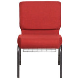 English Elm Commercial Grade Series 21''W Church Chair in Crimson Fabric with Cup Book Rack - Silver Vein Frame