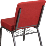 English Elm Commercial Grade Series 21''W Church Chair in Crimson Fabric with Cup Book Rack - Silver Vein Frame