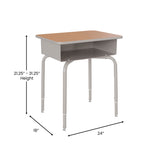 English Elm Commercial Grade Student Desk with Open Front Metal Book Box - Walnut/Silver