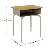 English Elm Commercial Grade Student Desk with Open Front Metal Book Box, Maple Desktop, and Silver Frame and Heavy-Duty Flex Comfort Classroom Stack Chair