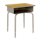 English Elm Commercial Grade Student Desk with Open Front Metal Book Box, Maple Desktop, and Silver Frame and Heavy-Duty Flex Comfort Classroom Stack Chair