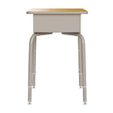 English Elm Commercial Grade Student Desk with Open Front Metal Book Box, Maple Desktop, and Silver Frame and Heavy-Duty Flex Comfort Classroom Stack Chair