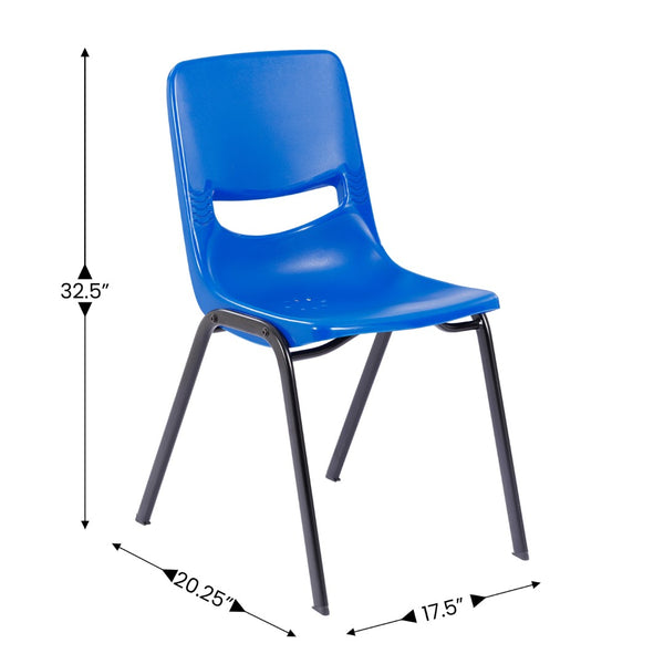 English Elm Commercial Grade Student Desk with Open Front Metal Book Box, Maple Desktop, and Silver Frame and Navy Heavy-Duty Flex Comfort Classroom Stack Chair