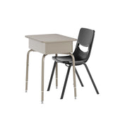 English Elm Commercial Grade Student Desk with Open Front Metal Book Box, Gray Granite Desktop, and Silver Frame and Heavy-Duty Flex Comfort Classroom Stack Chair