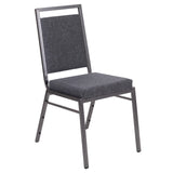 English Elm Commercial Grade Series Square Back Stacking Banquet Chair in Dark Fabric with Silvervein Frame