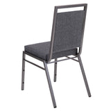 English Elm Commercial Grade Series Square Back Stacking Banquet Chair in Dark Fabric with Silvervein Frame